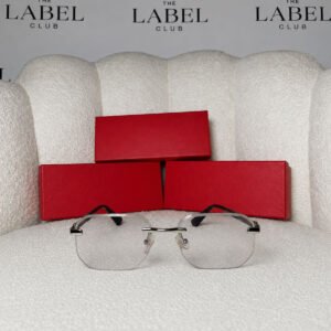 Rimless Angular Sunglasses — Silver / Grey