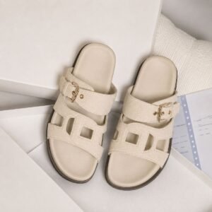LVSLDBEG.shop_-2-1 Buckle Slides — Beige Suede
