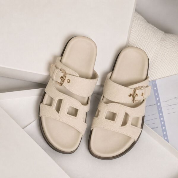 Buckle Slides — Beige Suede