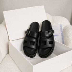 LVSLDBLK.shop_-1 Buckle Slides — Black Leather
