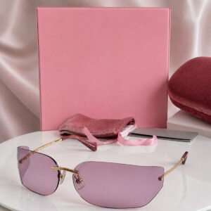 Oversized Rimless Sunglasses — Pink / Gold
