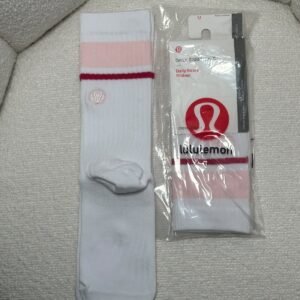 LLSCKPNK Daily Stride crew socks, white with pink band